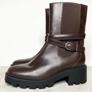 Franco Sarto Emerson Brown Leather Lug Sole Boot 8 1/2 M