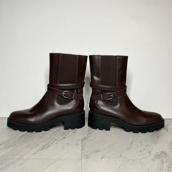 Franco Sarto Emerson Brown Leather Lug Sole Boot 8 1/2 M