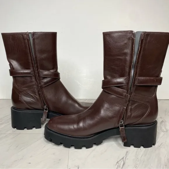 Franco Sarto Emerson Brown Leather Lug Sole Boot 8 1/2 M