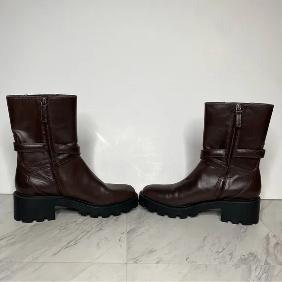 Franco Sarto Emerson Brown Leather Lug Sole Boot 8 1/2 M