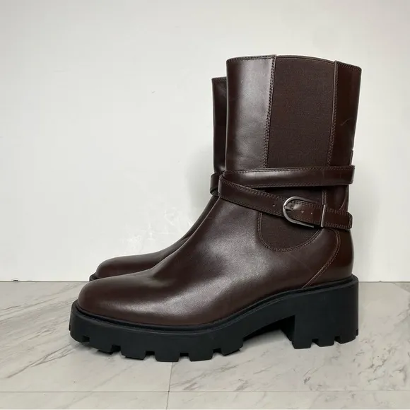 Franco Sarto Emerson Brown Leather Lug Sole Boot 8 1/2 M