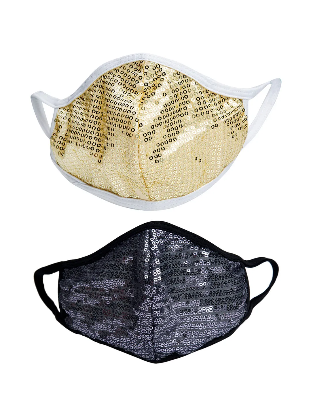 Golden and Black With Sparkling Glitter Sequin Women Fashion Reusable Face Mask (Pack of 2)