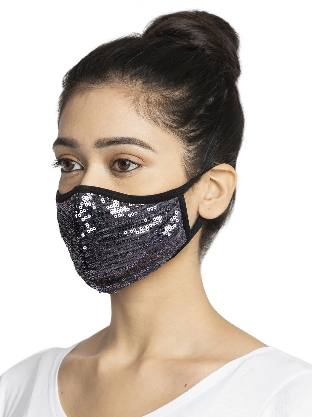 Golden and Black With Sparkling Glitter Sequin Women Fashion Reusable Face Mask (Pack of 2)
