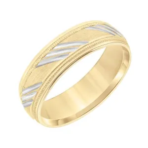 Goldman 6.5MM Carved Rhodium Accent Wedding Band in 14K Yellow Gold