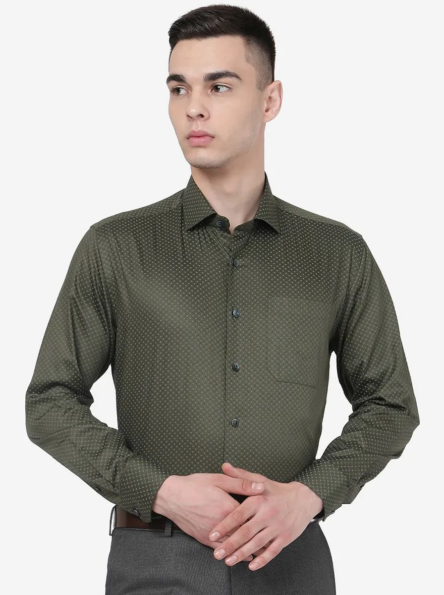 Green Printed Regular Fit Formal Shirt | JadeBlue