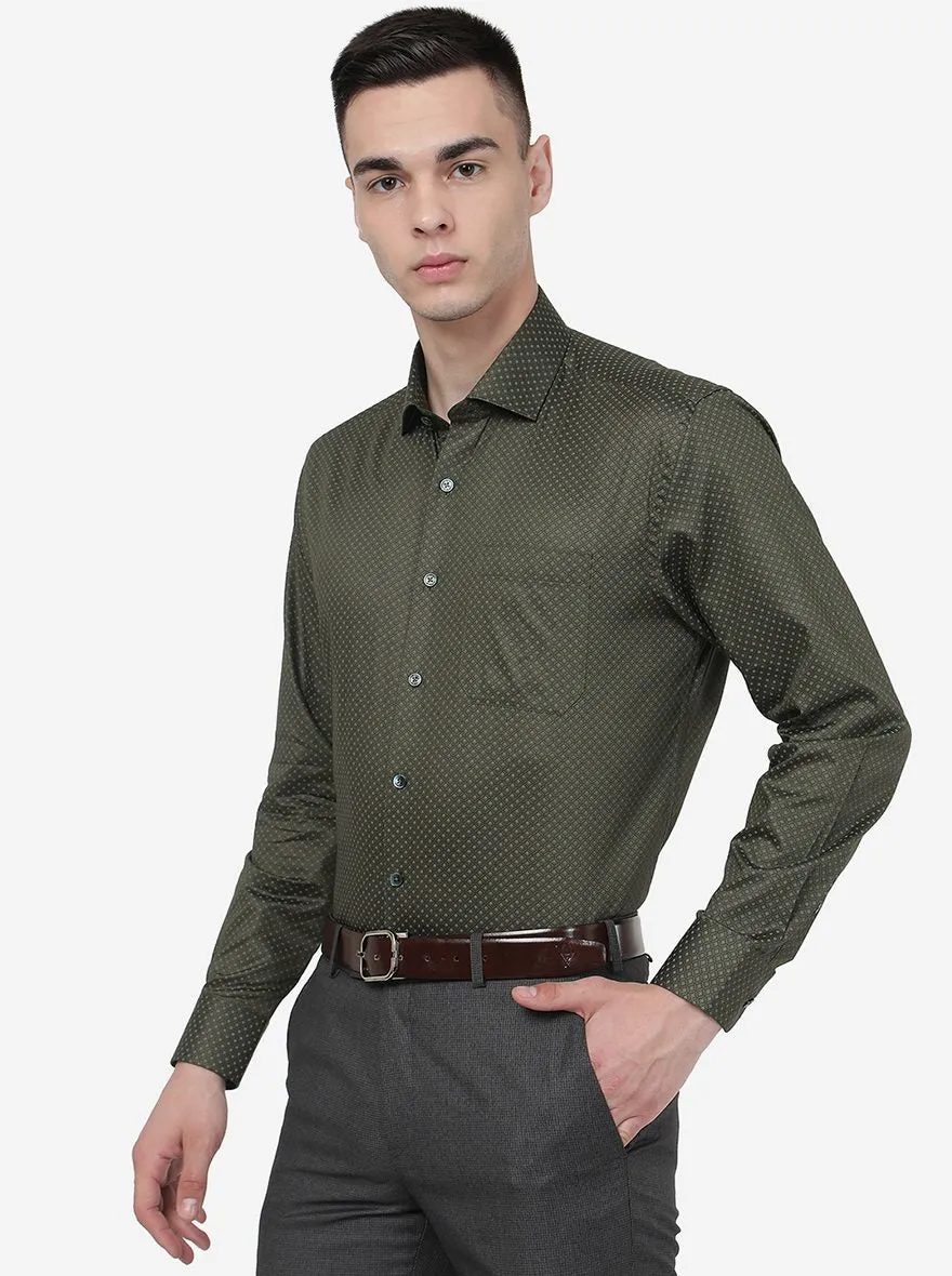 Green Printed Regular Fit Formal Shirt | JadeBlue