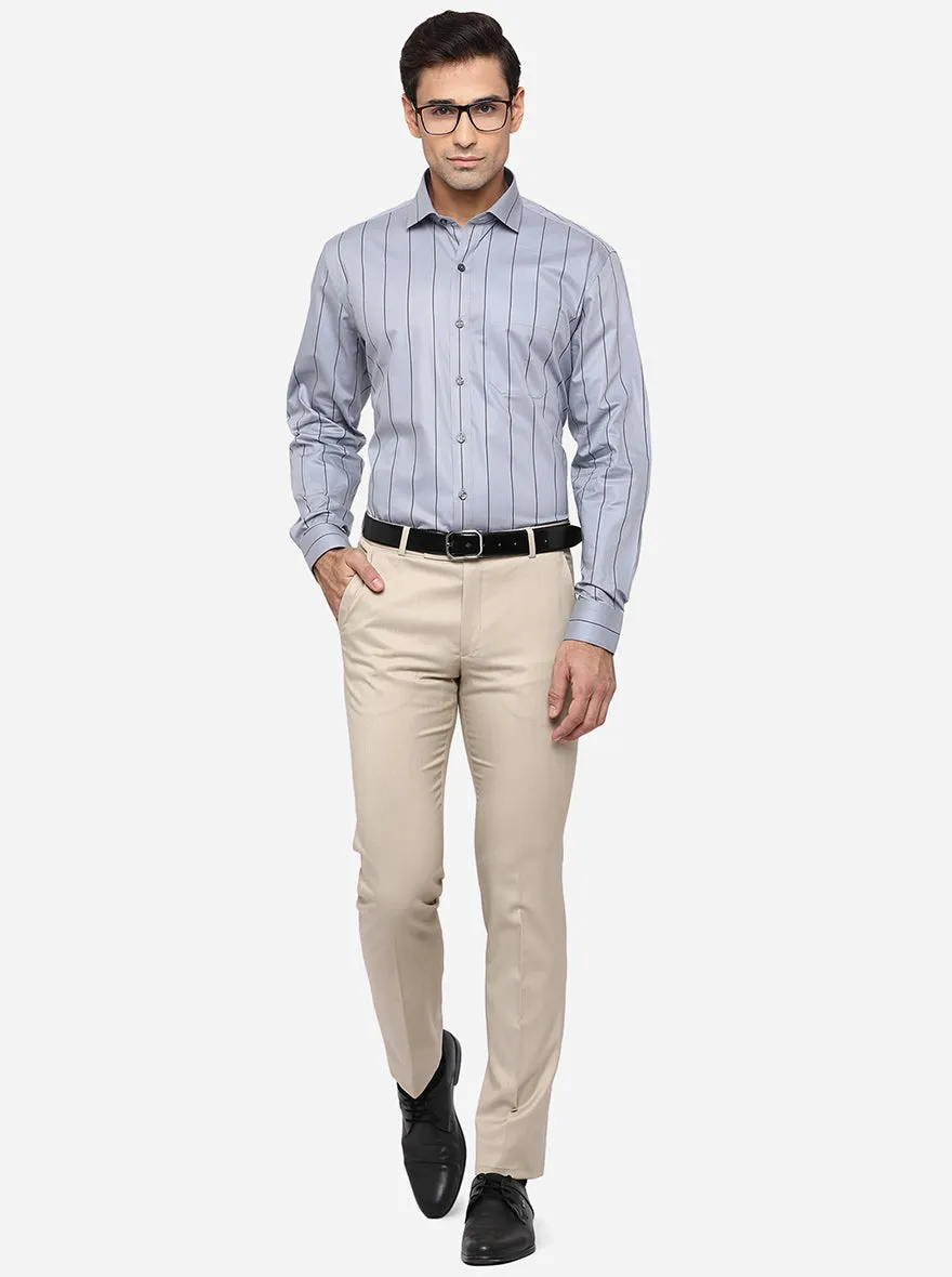 Grey & Black Striped Regular Fit Formal Shirt | JadeBlue