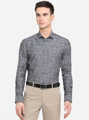 Grey & White Printed Slim Fit Party Wear Shirt | JB Studio