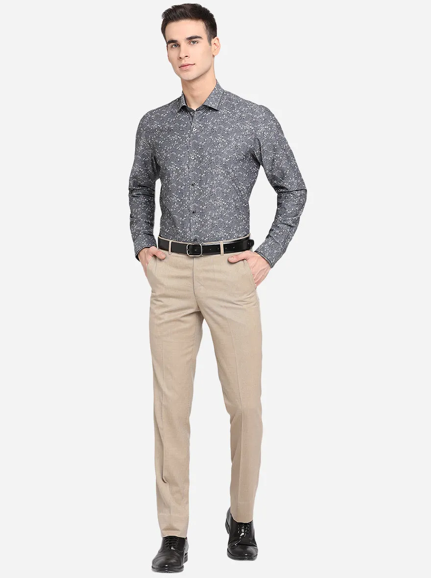 Grey & White Printed Slim Fit Party Wear Shirt | JB Studio