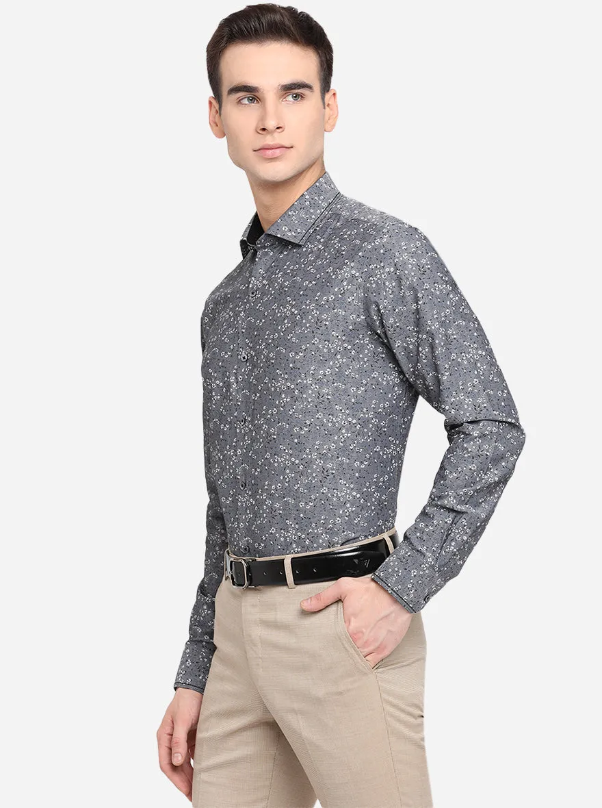 Grey & White Printed Slim Fit Party Wear Shirt | JB Studio