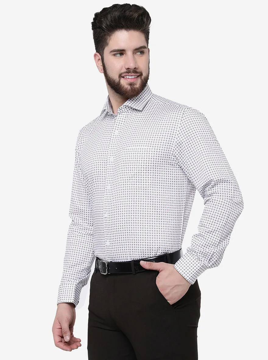 Grey Printed Slim Fit Formal Shirt | JadeBlue