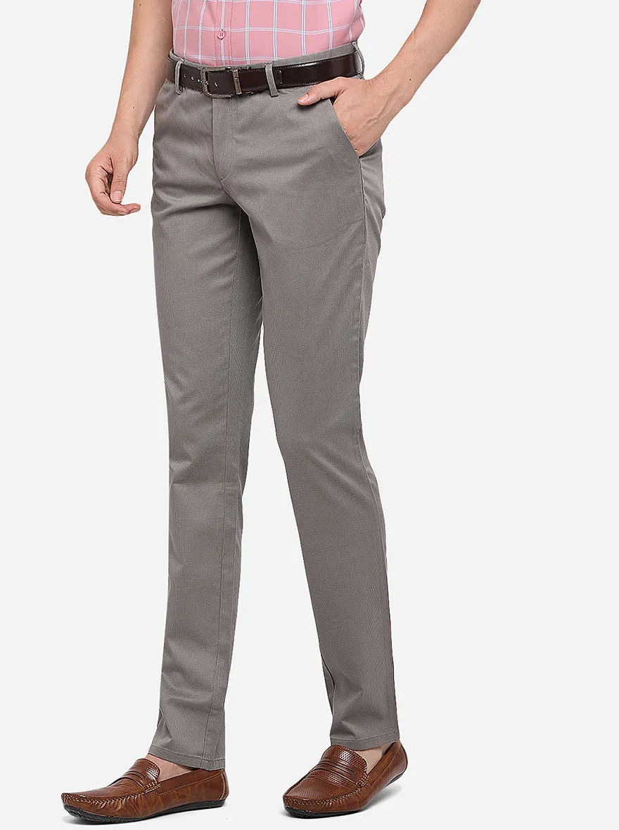 Grey Solid Slim Fit Casual Trouser | JadeBlue