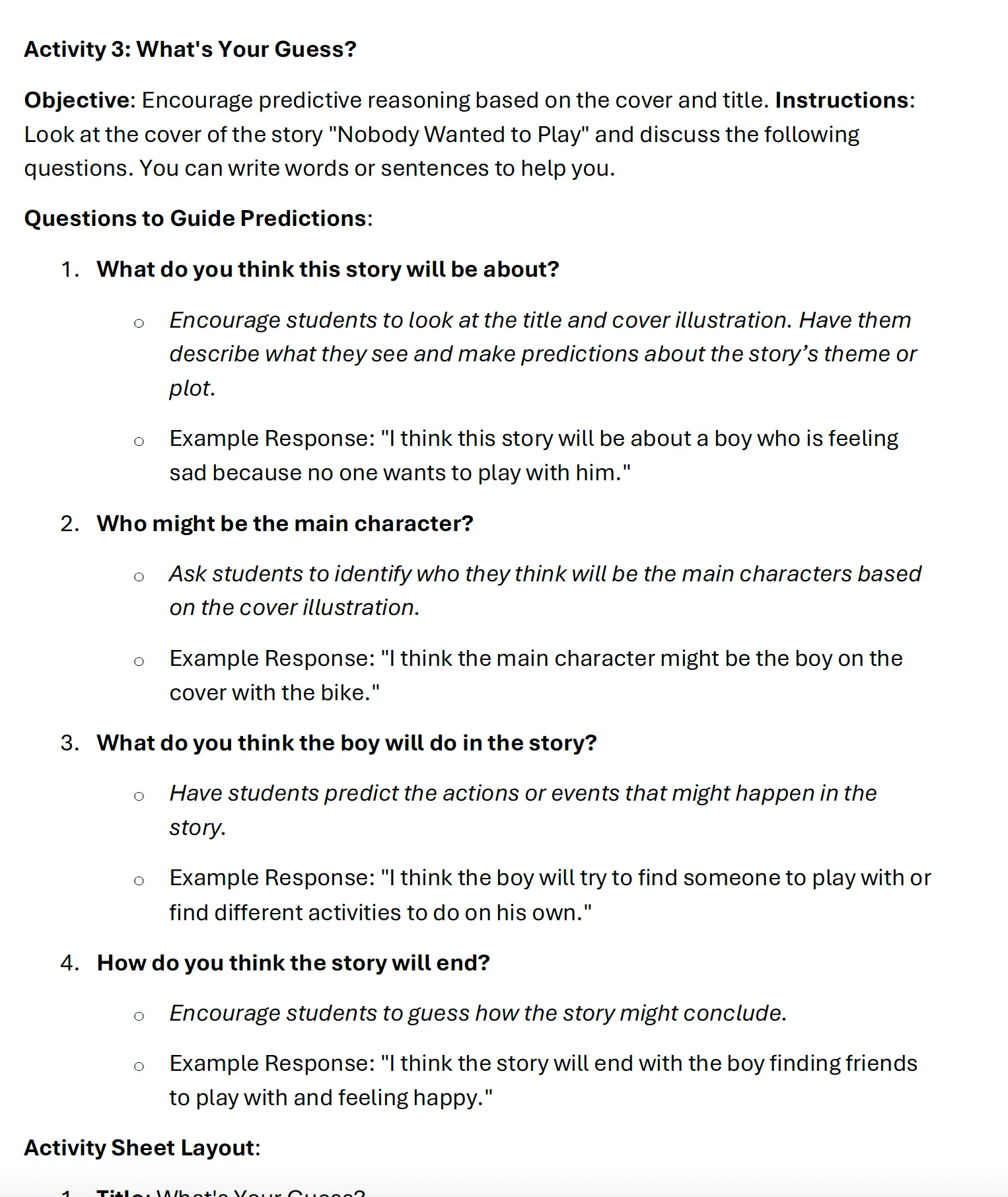 Guided Reading 'Nobody Wanted to Play' (Yellow)