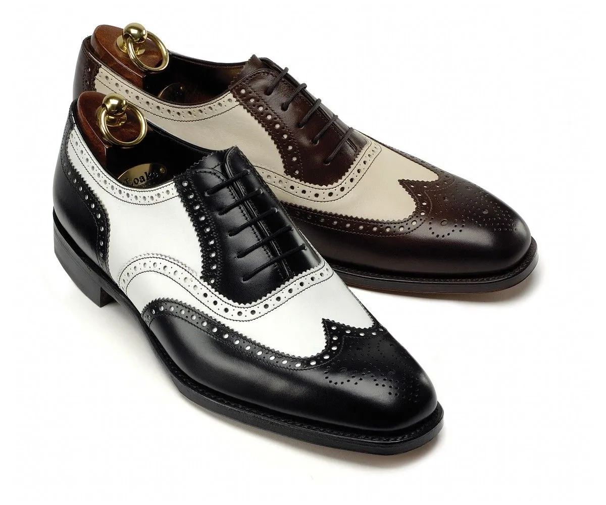 Handmade Black and White Wingtip Brogue Tuxedo Shoes