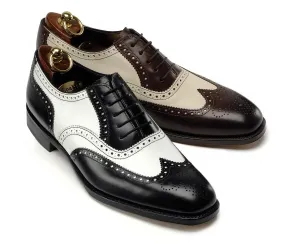 Handmade Black and White Wingtip Brogue Tuxedo Shoes