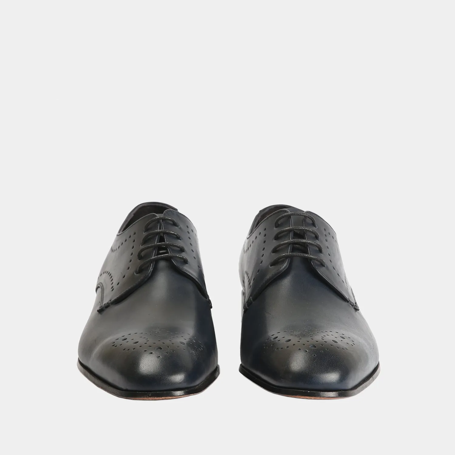 Handmade Blue Leather Perforated Brogue Dress Shoes