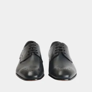 Handmade Blue Leather Perforated Brogue Dress Shoes
