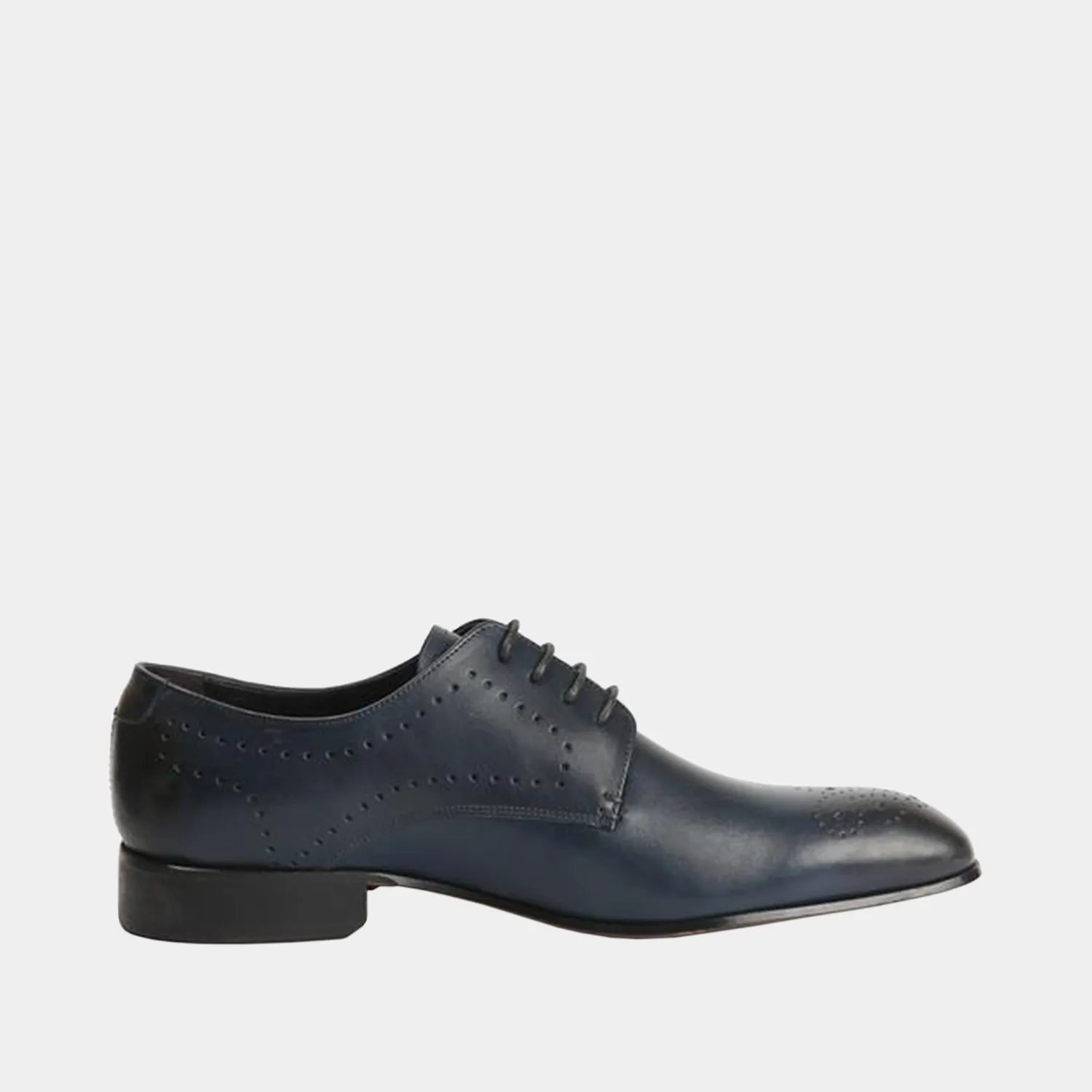 Handmade Blue Leather Perforated Brogue Dress Shoes