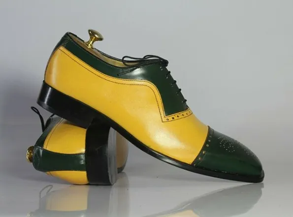 Handmade Two Tone Lace Up Brogue Business Shoes