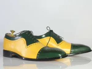 Handmade Two Tone Lace Up Brogue Business Shoes