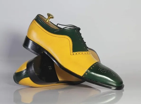 Handmade Two Tone Lace Up Brogue Business Shoes
