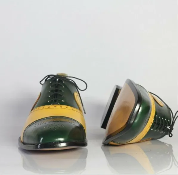 Handmade Two Tone Lace Up Brogue Business Shoes