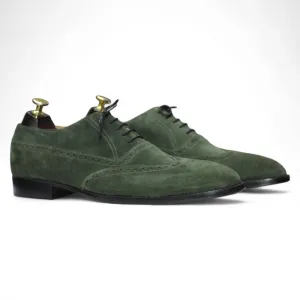 Handmade Wing Tip Shoes, Leather Green Shoes For Men's