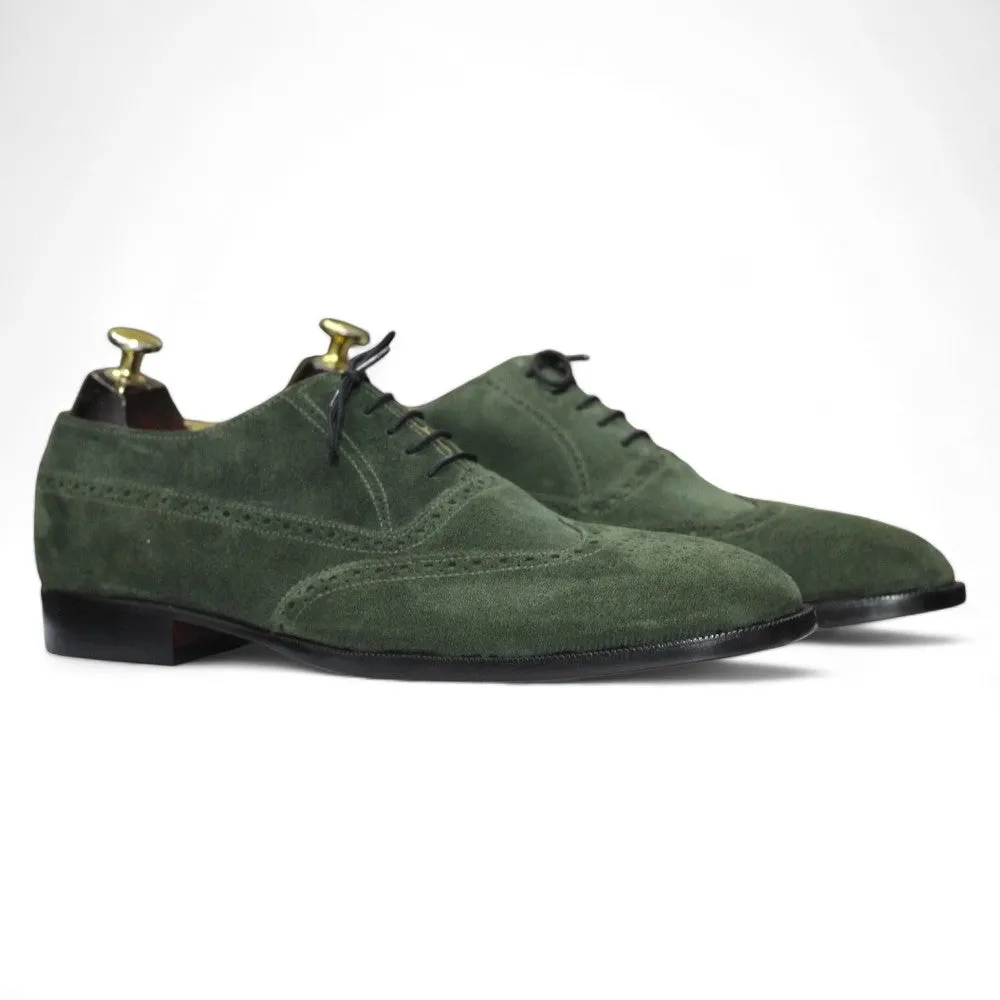 Handmade Wing Tip Shoes, Leather Green Shoes For Men's