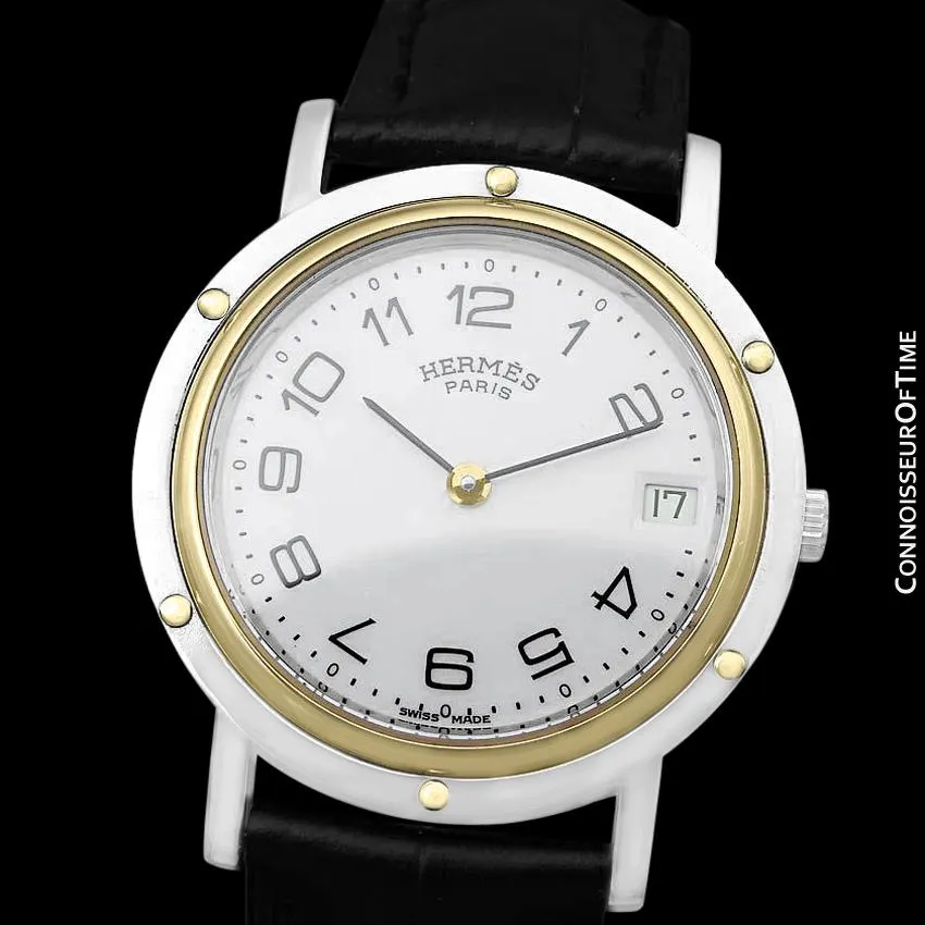 Hermes Mens Clipper 2-Tone Quartz Watch - Stainless Steel & 18K Gold Plated