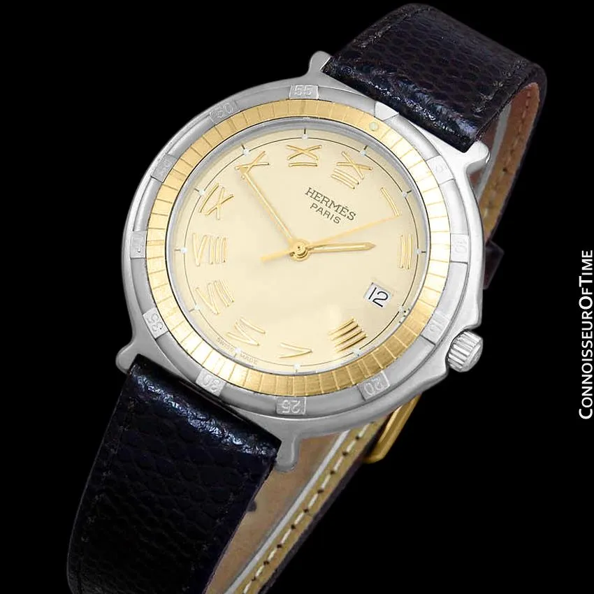 Hermes Mens Full Size Captain Nemo Quartz Divers Watch - Stainless Steel & 18K Gold Plated