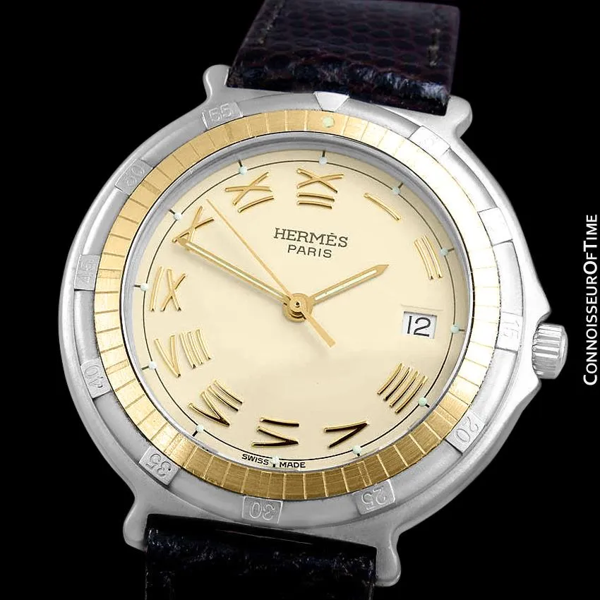 Hermes Mens Full Size Captain Nemo Quartz Divers Watch - Stainless Steel & 18K Gold Plated