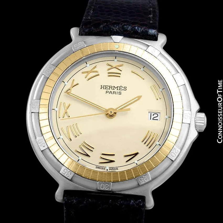 Hermes Mens Full Size Captain Nemo Quartz Divers Watch - Stainless Steel & 18K Gold Plated