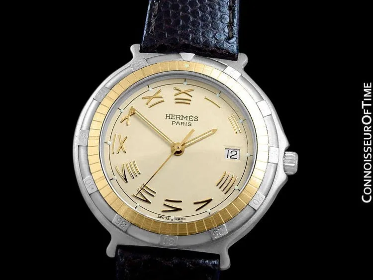 Hermes Mens Full Size Captain Nemo Quartz Divers Watch - Stainless Steel & 18K Gold Plated
