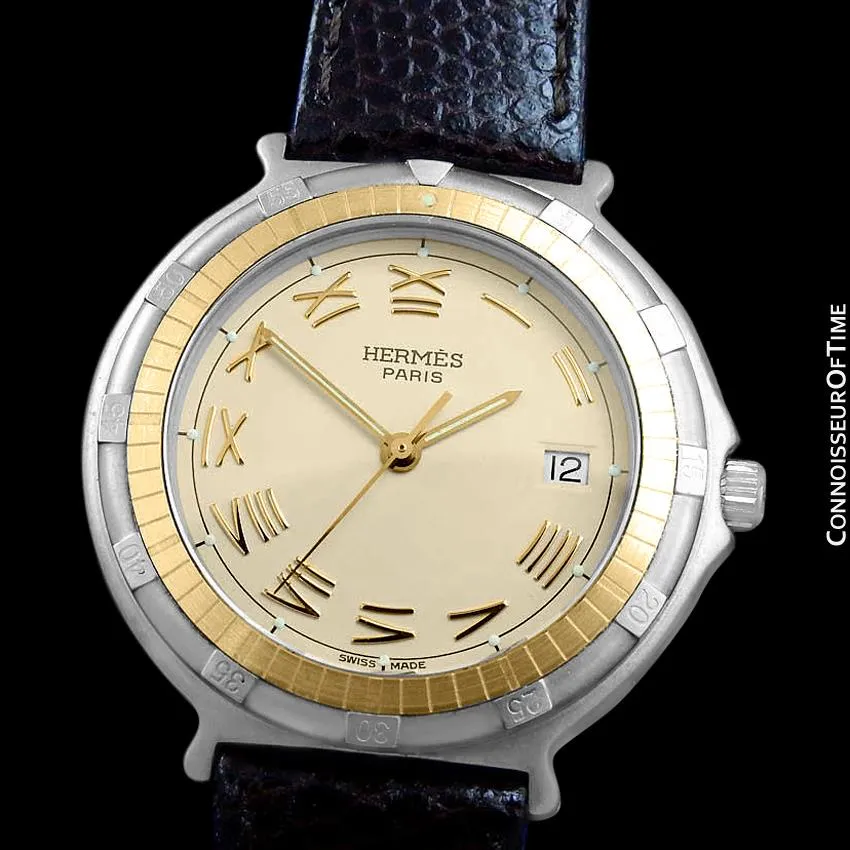 Hermes Mens Full Size Captain Nemo Quartz Divers Watch - Stainless Steel & 18K Gold Plated