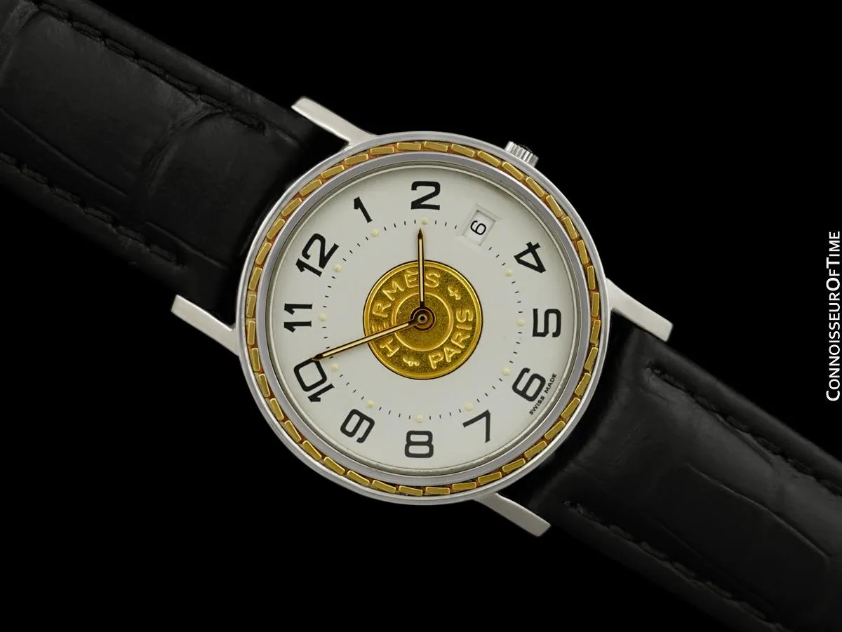 Hermes Sellier Mens or Unisex Quartz Watch - Stainless Steel & 18K Gold