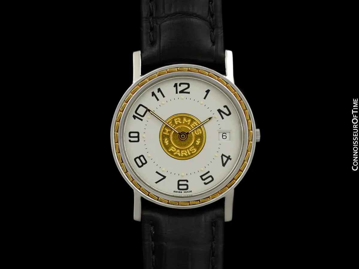 Hermes Sellier Mens or Unisex Quartz Watch - Stainless Steel & 18K Gold