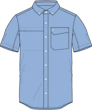 HUK TIDE POINT SOLID WOVEN SHORT SLEEVE BUTTON DOWN SHIRT - BLUE FOG
