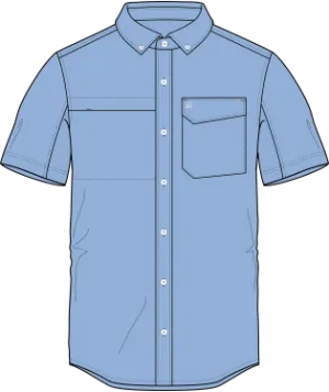HUK TIDE POINT SOLID WOVEN SHORT SLEEVE BUTTON DOWN SHIRT - BLUE FOG