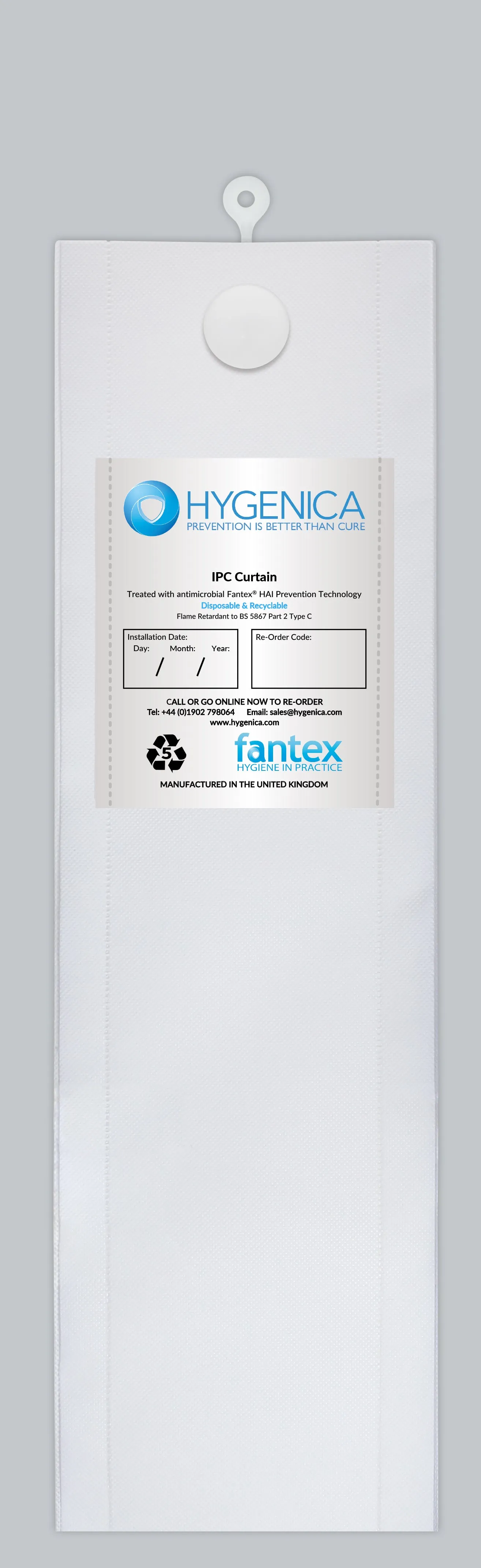 Hygenica - Anti Microbial Treated Fantex® IPC Disposable Cubicle Curtain - medium (3600mm x 2000mm), multiple hook options