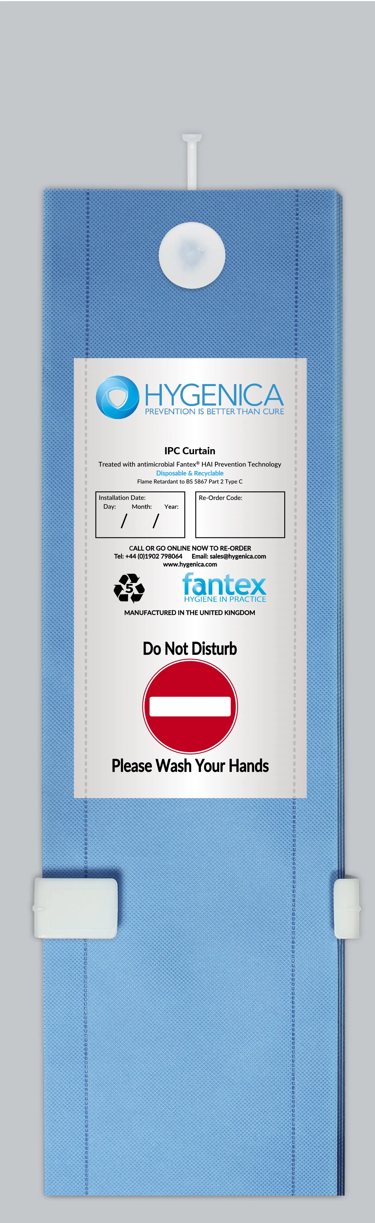 Hygenica - Anti Microbial Treated Fantex® IPC Disposable Cubicle Curtain - medium (3600mm x 2000mm), multiple hook options