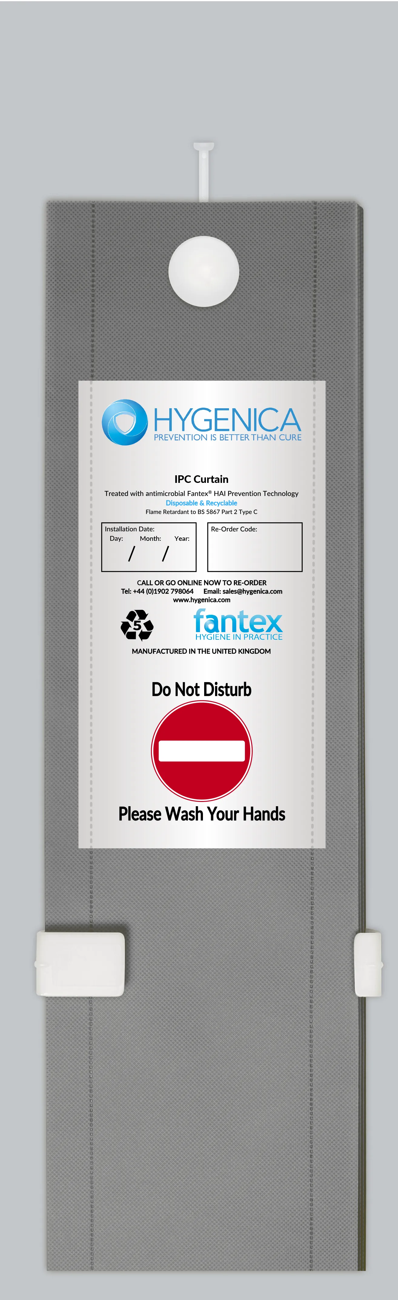 Hygenica - Anti Microbial Treated Fantex® IPC Disposable Cubicle Curtain - medium (3600mm x 2000mm), multiple hook options