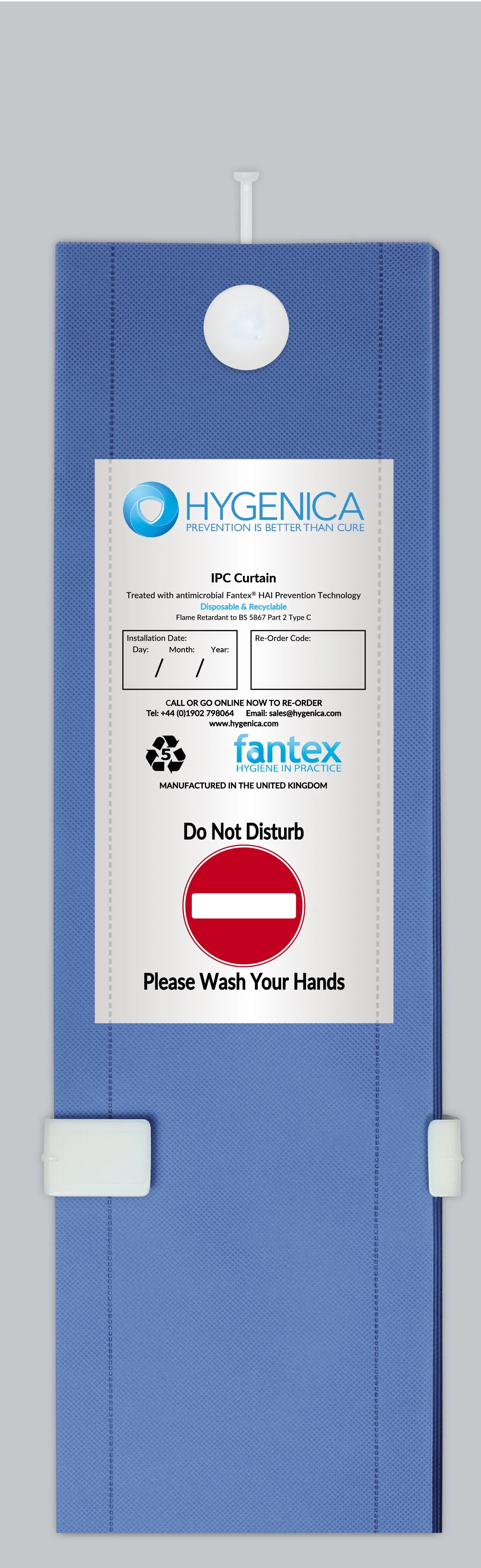 Hygenica - Anti Microbial Treated Fantex® IPC Disposable Cubicle Curtain - medium (3600mm x 2000mm), multiple hook options