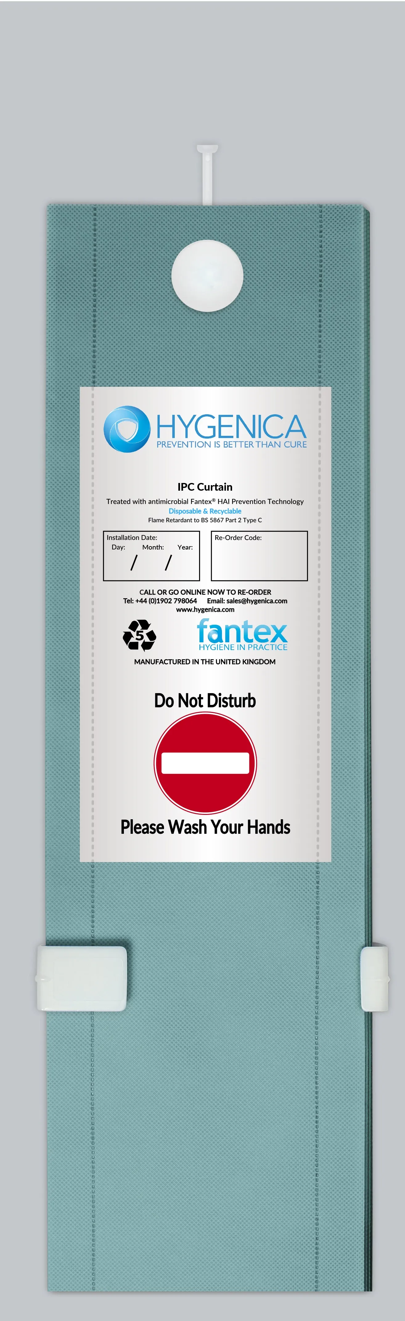 Hygenica - Anti Microbial Treated Fantex® IPC Disposable Cubicle Curtain - medium (3600mm x 2000mm), multiple hook options