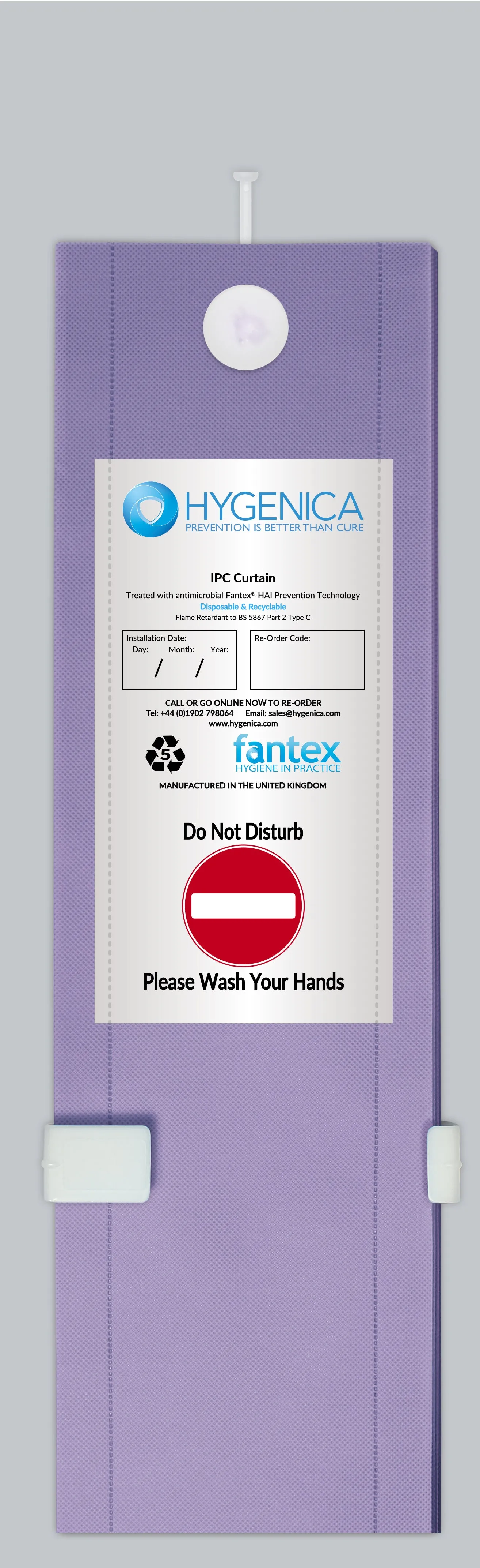 Hygenica - Anti Microbial Treated Fantex® IPC Disposable Cubicle Curtain - medium (3600mm x 2000mm), multiple hook options