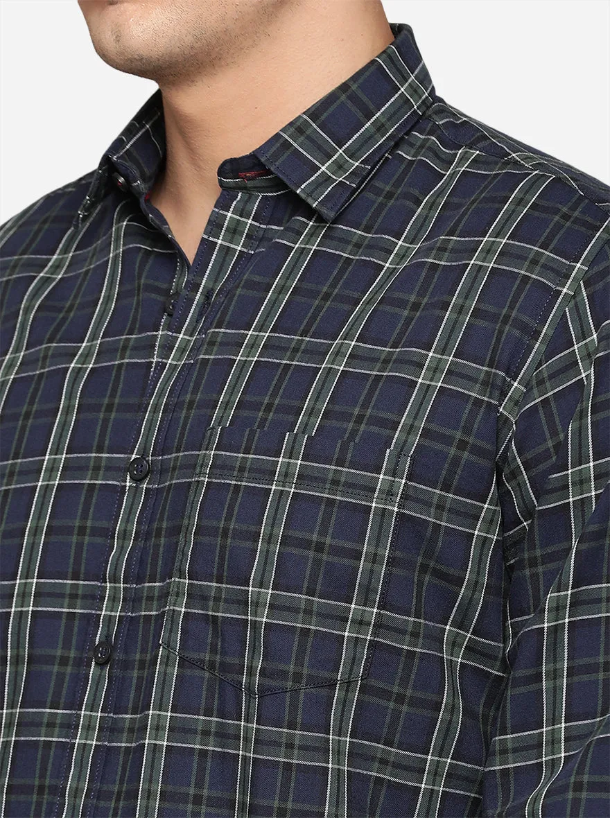 Insignia Blue Checked Slim Fit Casual Shirt | Greenfibre