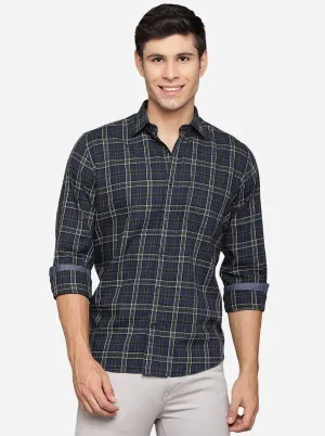 Insignia Blue Checked Slim Fit Casual Shirt | Greenfibre