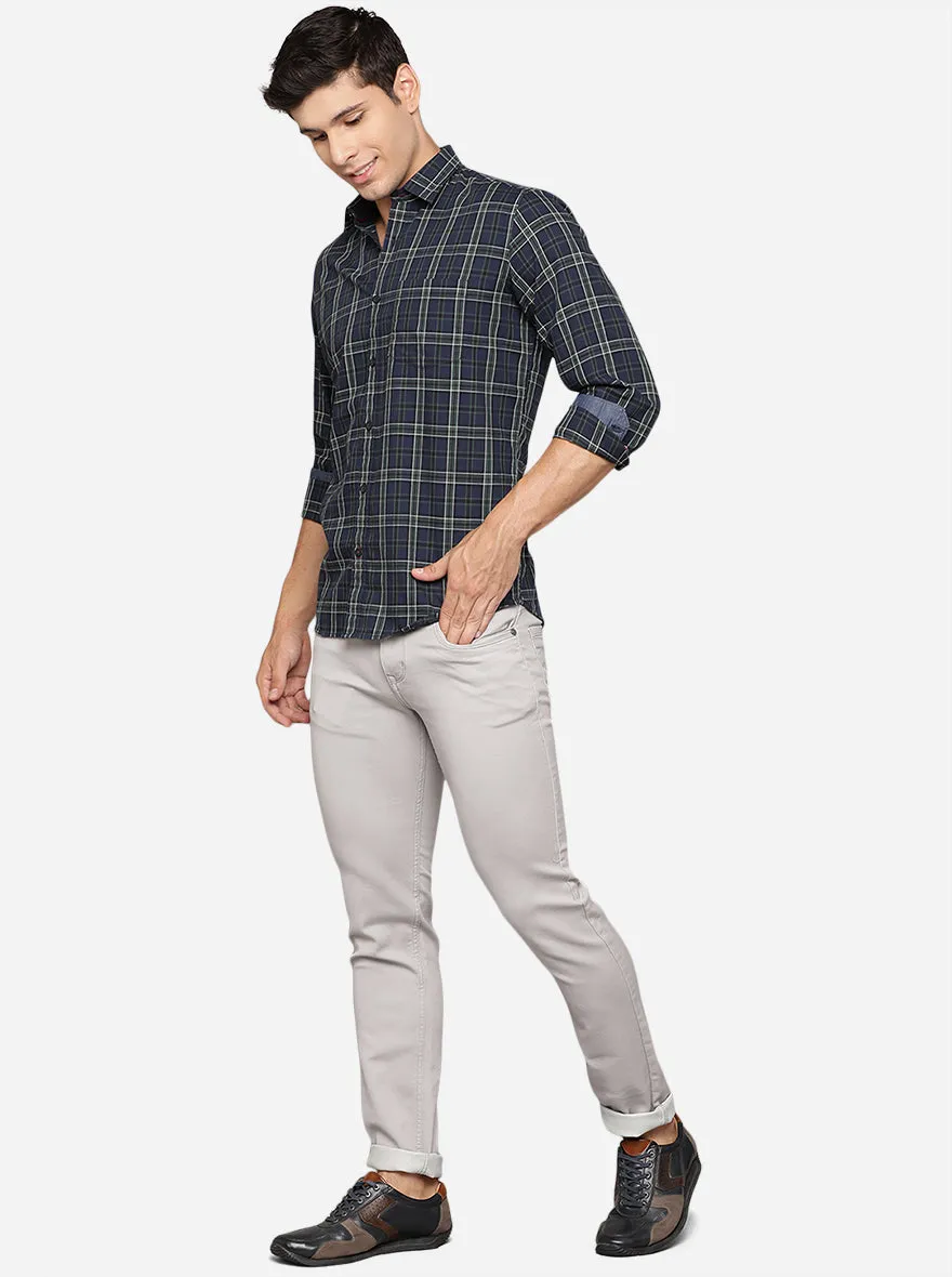 Insignia Blue Checked Slim Fit Casual Shirt | Greenfibre