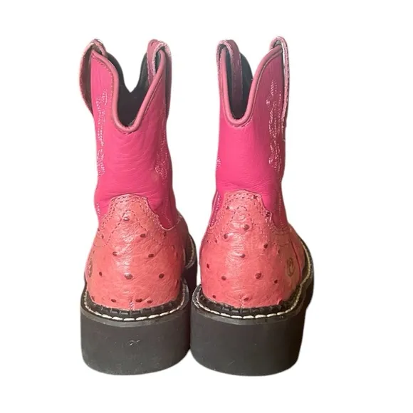 JUSTIN ROPER Kids Pink Leather Ostrich Chunky Boot