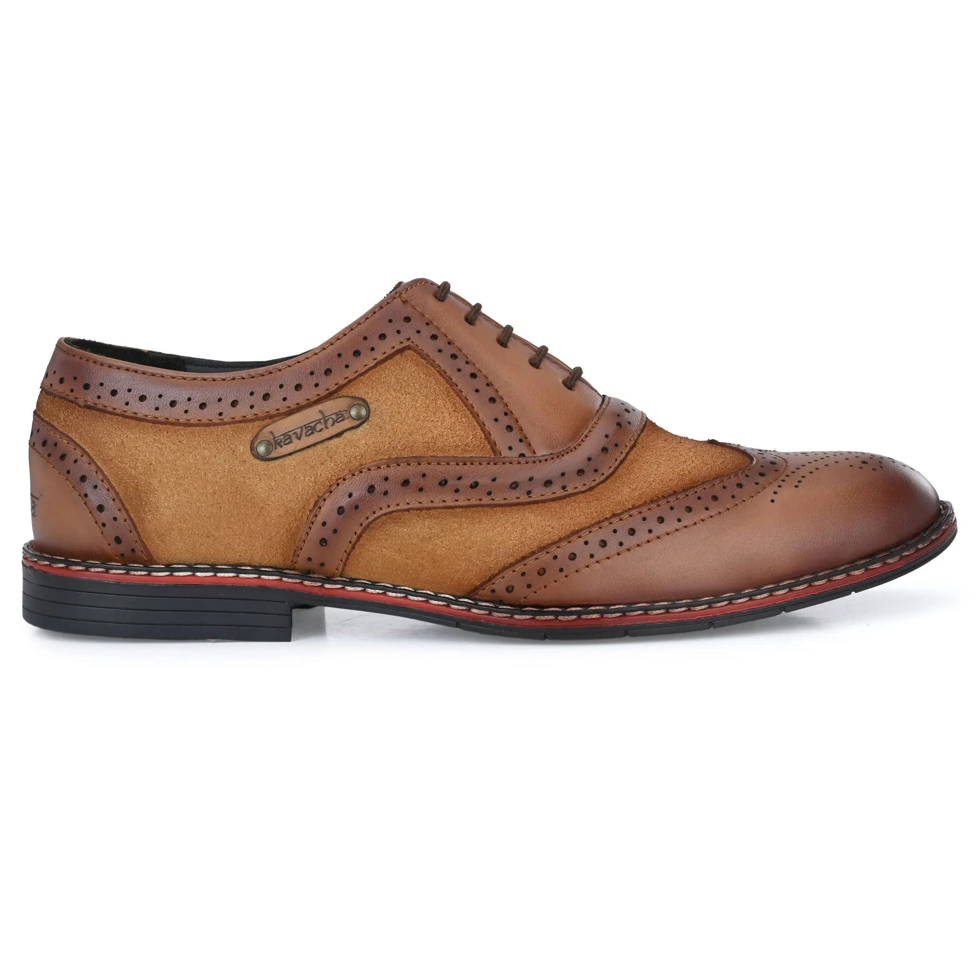 Kavacha Pure Leather Italic designed super comfortable (Memory Foam) formal shoe SG902 Derby For Men (Tan)