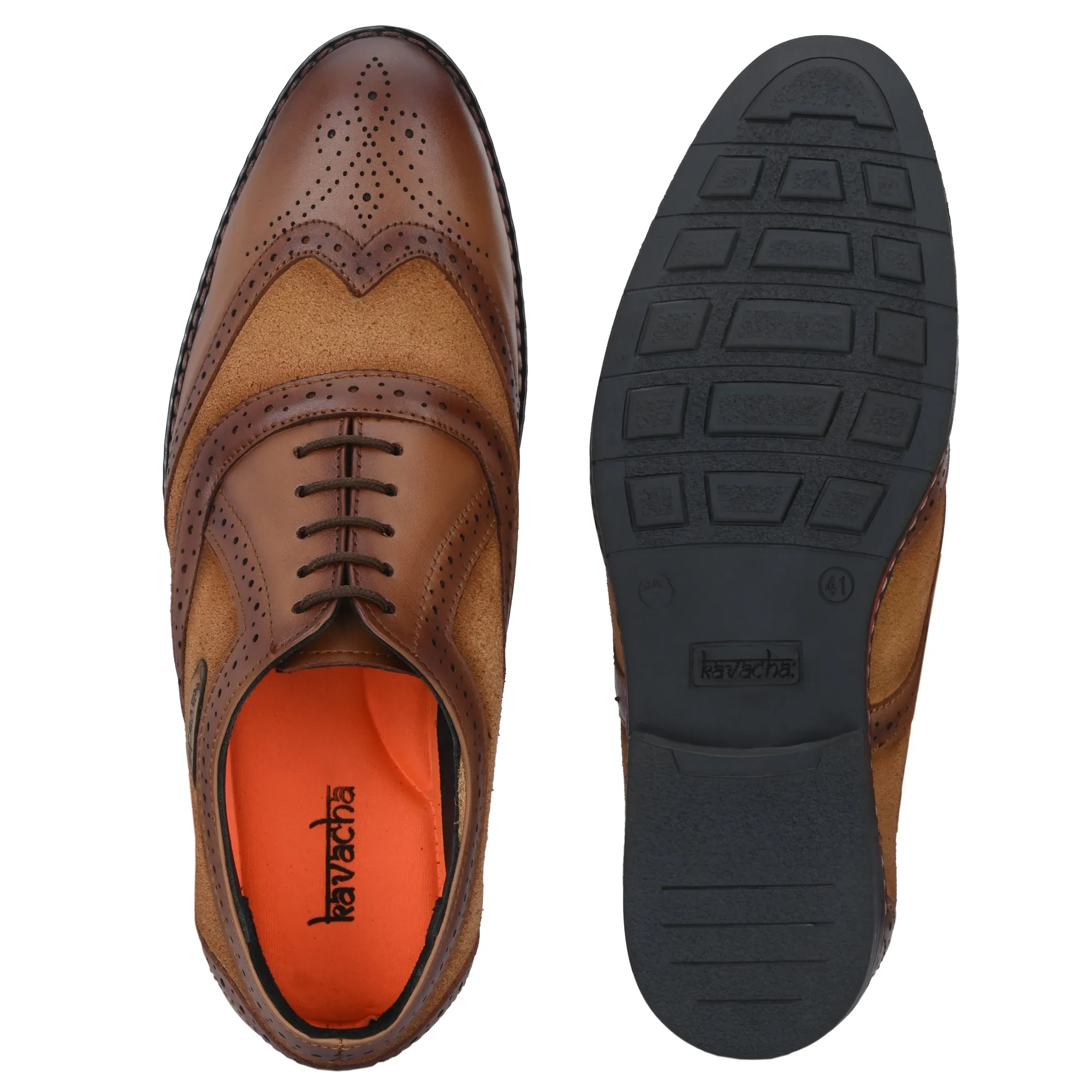 Kavacha Pure Leather Italic designed super comfortable (Memory Foam) formal shoe SG902 Derby For Men (Tan)